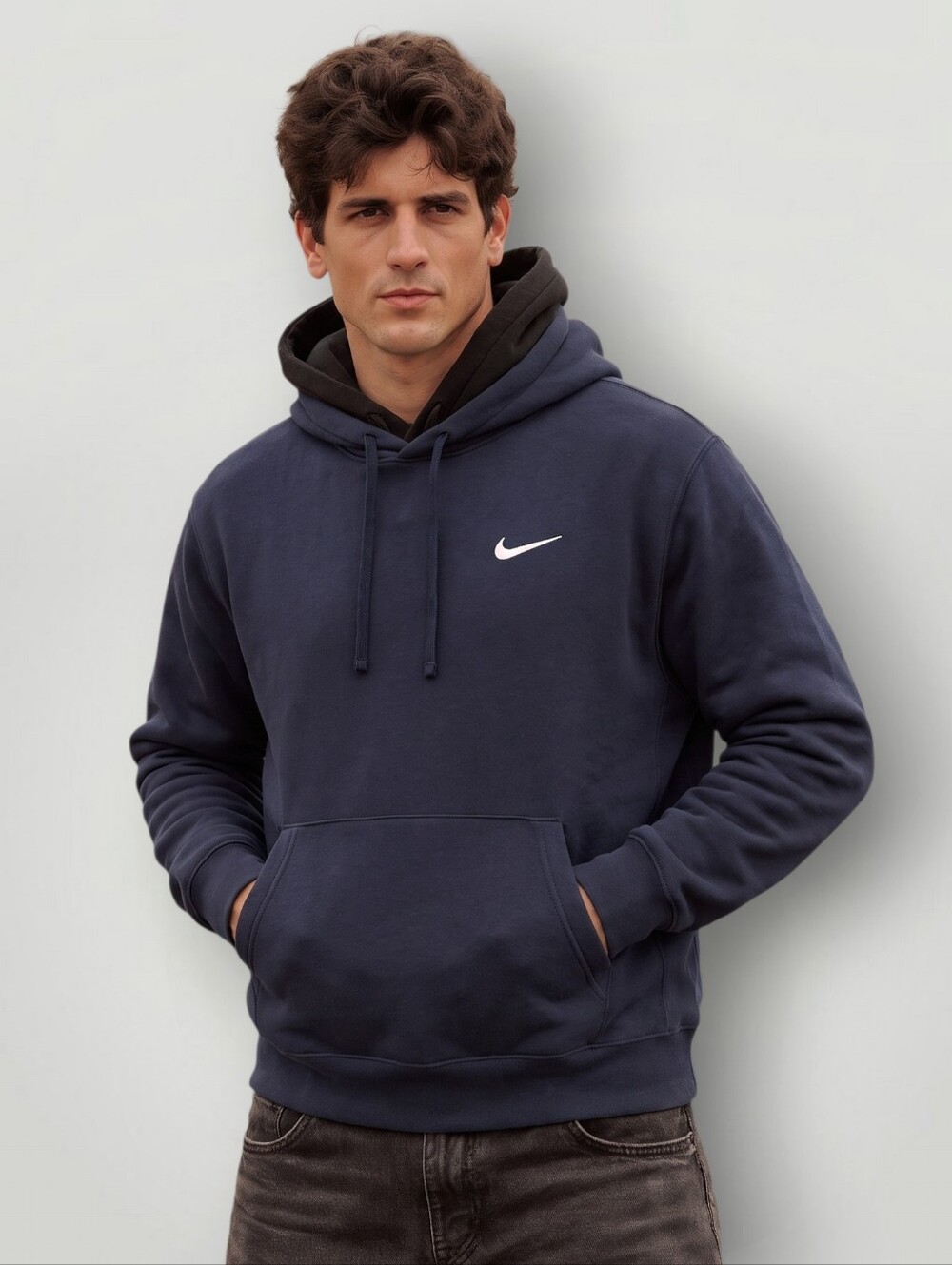 Nike Sportswear Club Fleece Hoodie Small Navy Pullover Swoosh Logo Streetwear